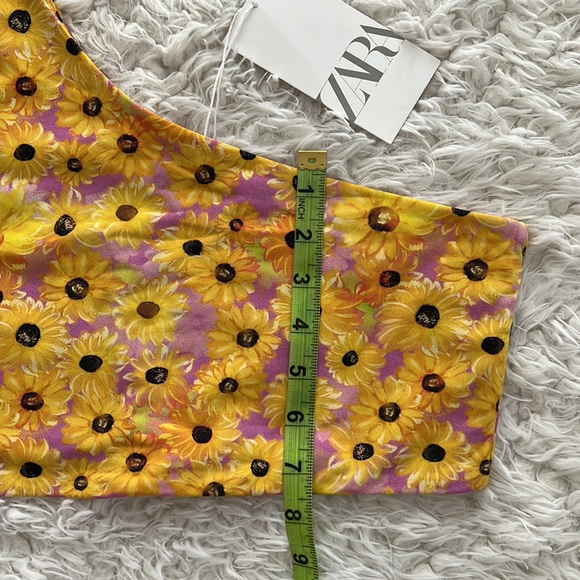 Zara Sunflower One Shoulder Crop Top Tank Floral Cottagecore Boho Size Large - Picture 12 of 12